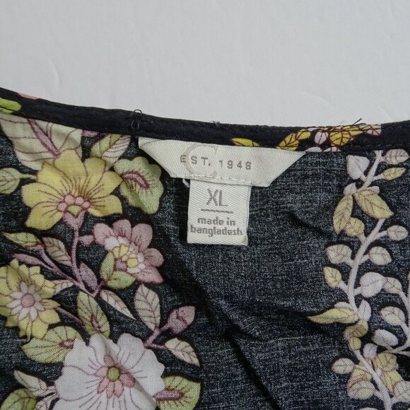 Cato Black Floral Tie Front Blouse Women Size XL Long Sleeve Casual Work - Picture 4 of 10